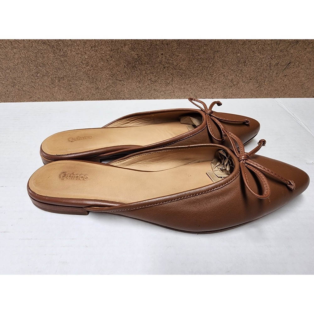 Quince Women Italian Leather Pointed Mule Cognac Shoes 7